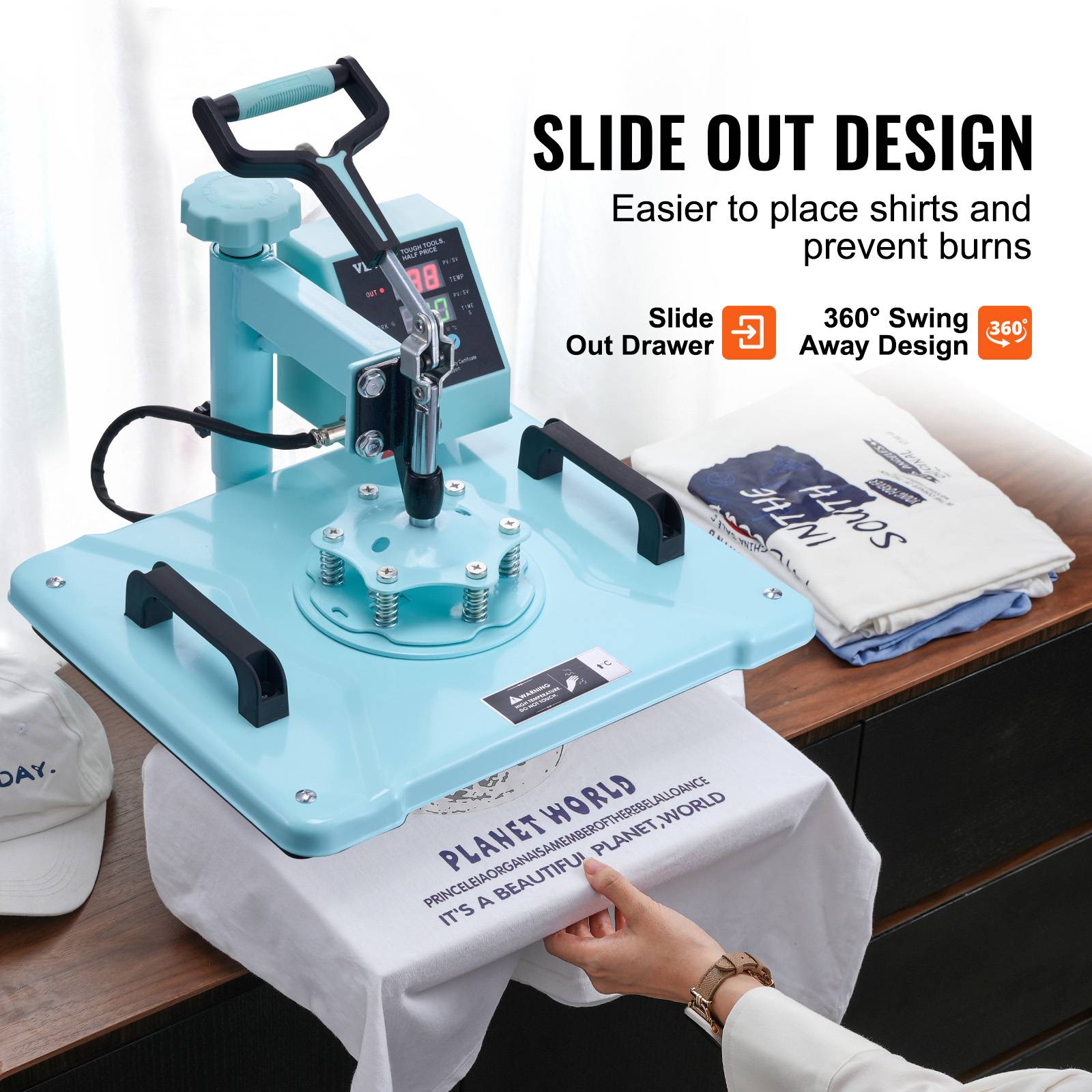 VEVOR Presse à chaud 8-en-1 plaque 30x38 cm, machine sublimation avec presse tasses, pivotant 360°. - Image 4