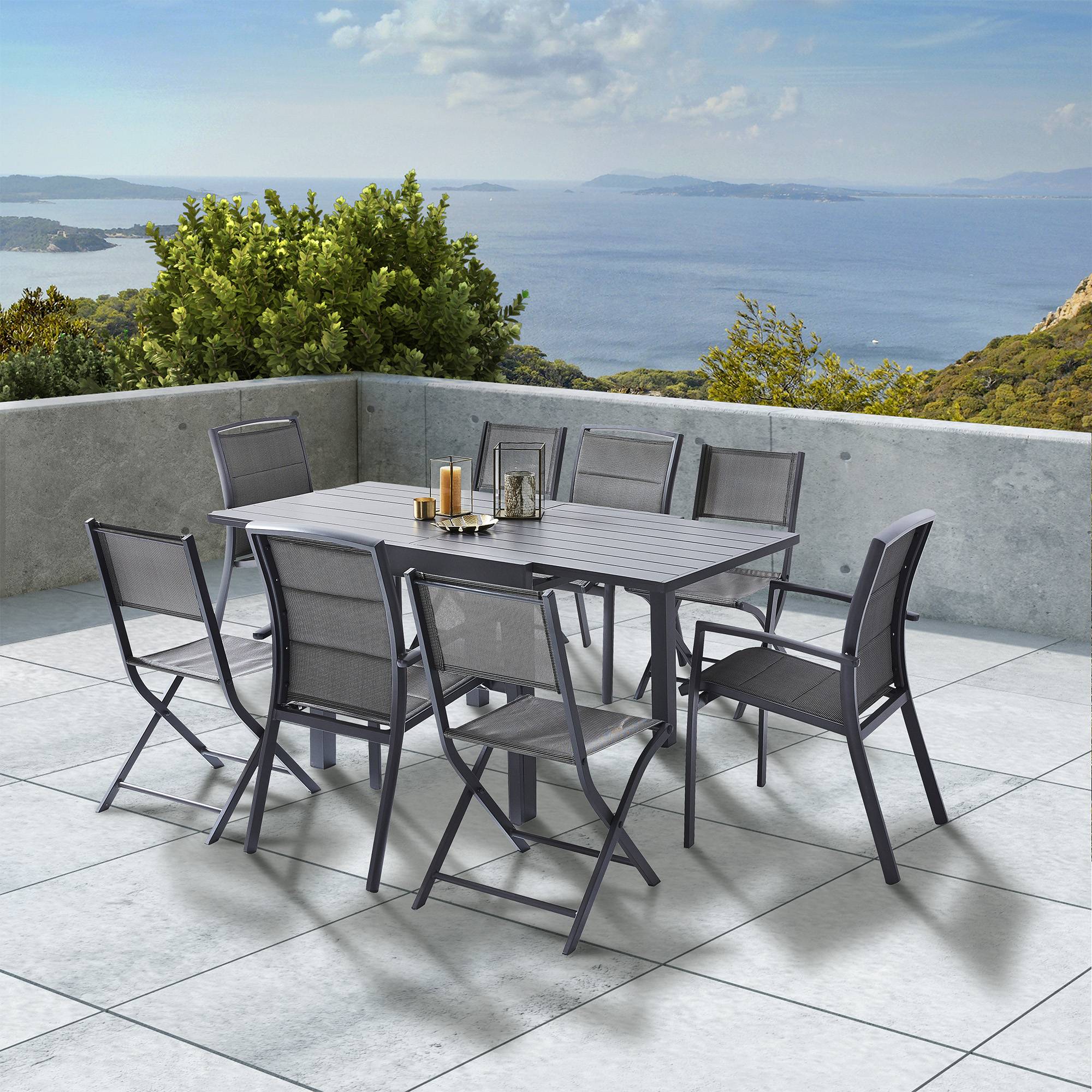 Wilsa Garden - Ensemble MODULO 4/8p en aluminium, 4 fauteuils et 4 chaises pliantes en aluminium et textilène - Imagen 2