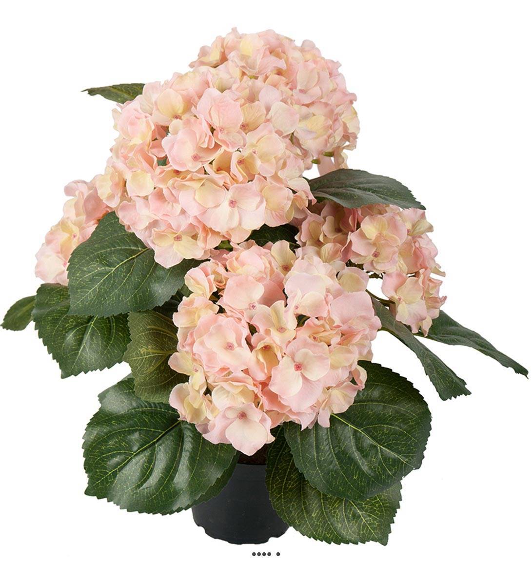 Artificielles - Hortensia en pot artificiel lesté H 40 cm 5 superbes têtes Rose-crème - couleur: Rose-crème