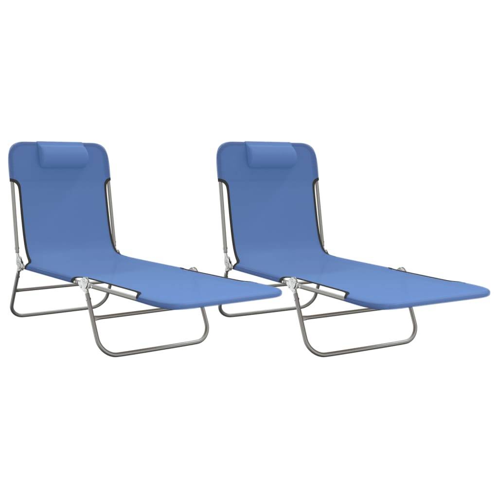 Maison Chic - Lot de 2 Bain de soleil pliables - Transats - Chaises longues bleu textilène et acier - MEUBLE PRO - Image 1