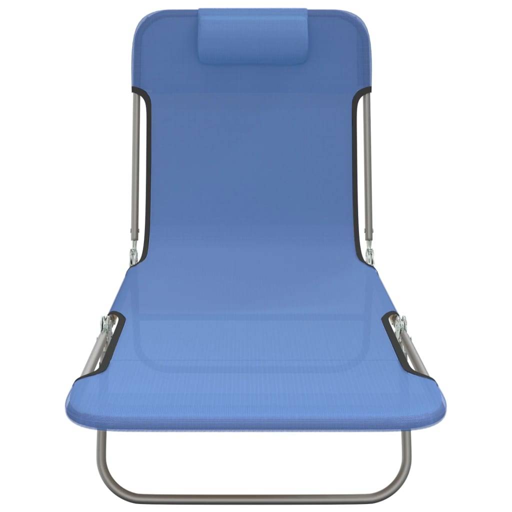 Maison Chic - Lot de 2 Bain de soleil pliables - Transats - Chaises longues bleu textilène et acier - MEUBLE PRO - Image 4