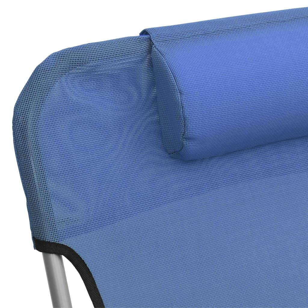 Maison Chic - Lot de 2 Bain de soleil pliables - Transats - Chaises longues bleu textilène et acier - MEUBLE PRO - Image 9