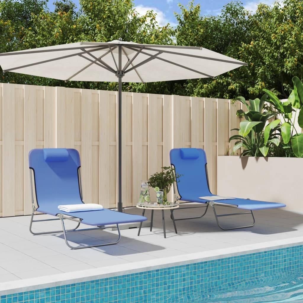 Maison Chic - Lot de 2 Bain de soleil pliables - Transats - Chaises longues bleu textilène et acier - MEUBLE PRO - Image 2