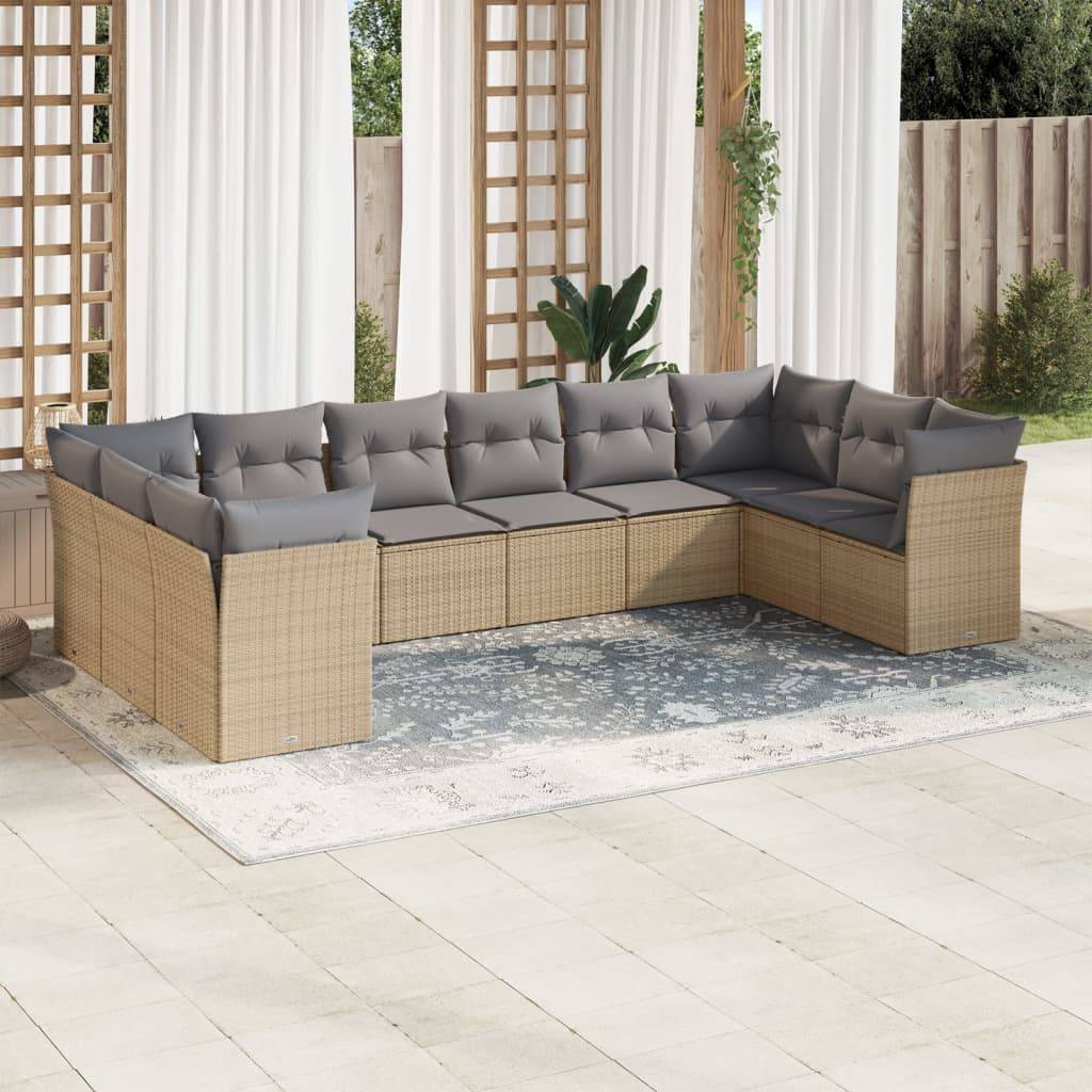 Salon de jardin 10 places beige en résine tressée avec rangement intégré Coussins Gris Clair – ComfortXL Outdoor Living - Image 1