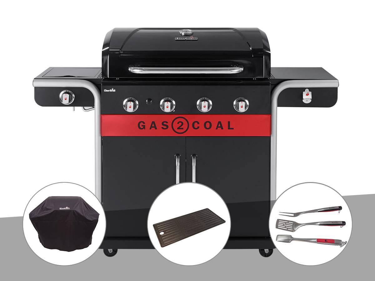 Char-broil - Barbecue à gaz et à charbon Gas2Coal 2.0 4B + Housse de protection + Plancha + Kit 3 ustensiles - Char-Broil - Imagen 1