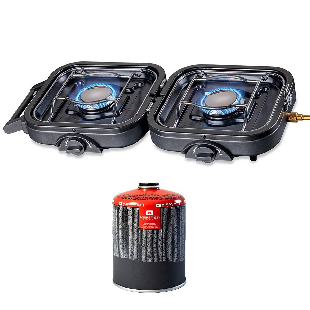 Réchaud gaz 2 feux 4600W pliable + Cartouche de gaz KEMPER - Imagen 1
