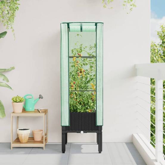 Serre Verticale Compacte pour Plants de Tomates avec Housse Zippée et Cadre Fer Robuste Noir 40x140 cm – ComfortXL Outdoor Living - Image 3