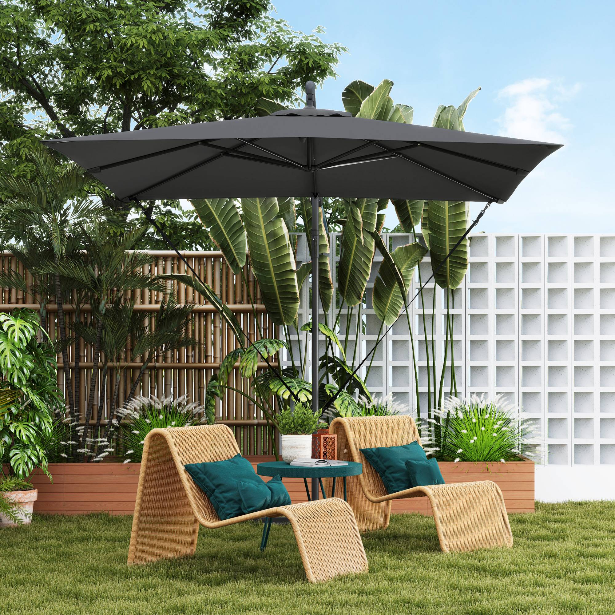 Parasol déporté parasol de jardin Toile ajustable 8 baleines - 247x247x256cm Métal Gris foncé fr325 - Image 4
