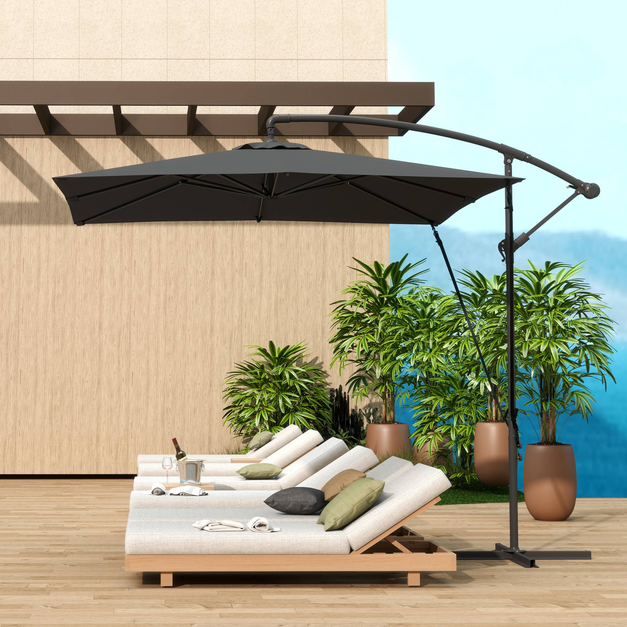 Parasol déporté parasol de jardin Toile ajustable 8 baleines - 247x247x256cm Métal Gris foncé fr325 - Image 3