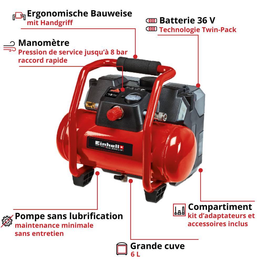 Einhell - Compresseur sans fil TE-AC 36/6/8 Li OF Set-Solo (sans batterie ni chargeur) Einhell - Image 2