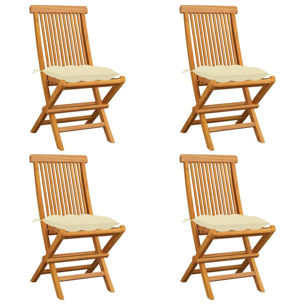 Vidaxl - Chaises pliantes avec coussins blanc crème, 4 pièces, en bois de teck massif vidaXL 3062585 - Imagen 1