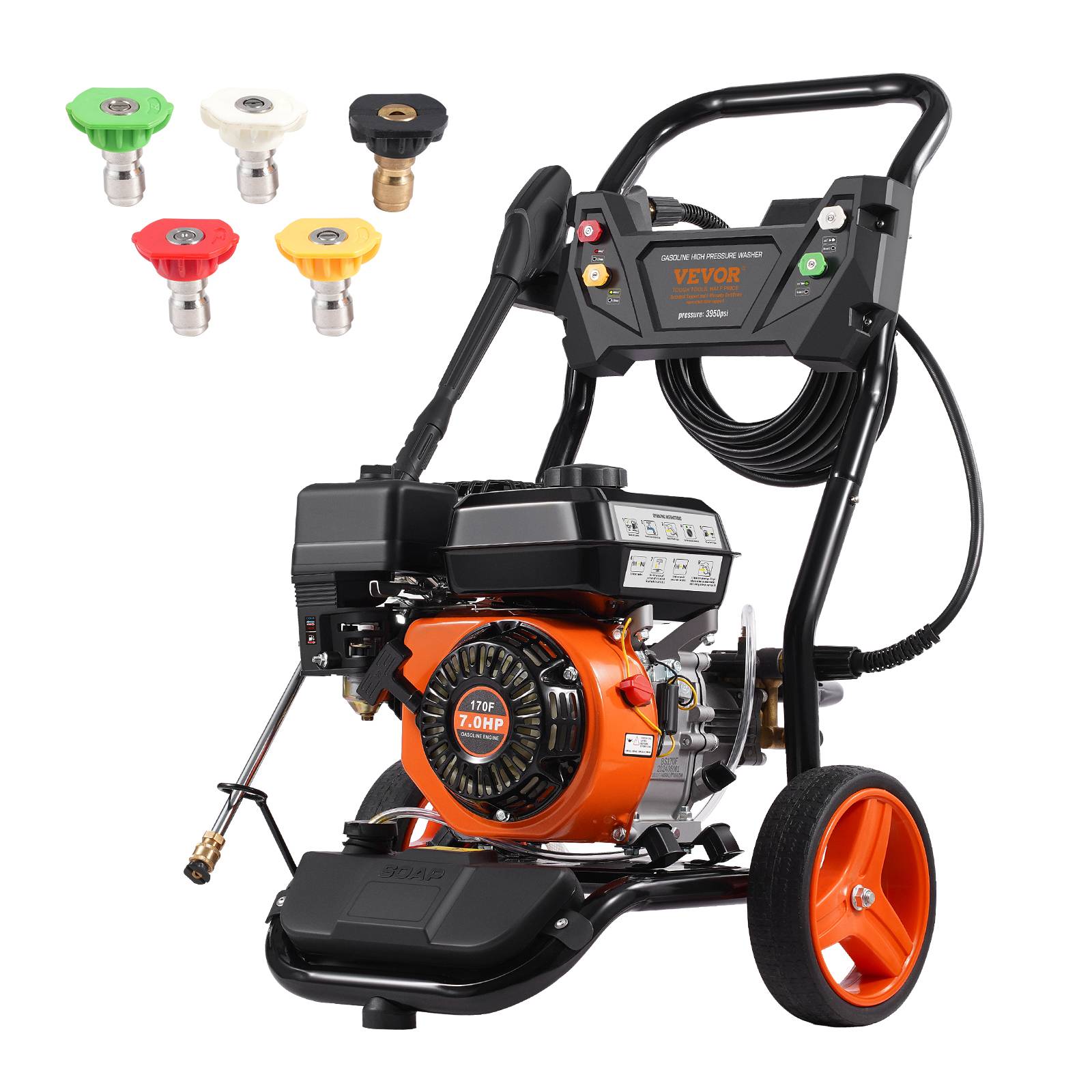 Vevor - VEVOR Nettoyeur haute pression essence 3950 PSI, 10 L/min, pompe cuivre, 5 buses, pour surfaces variées.