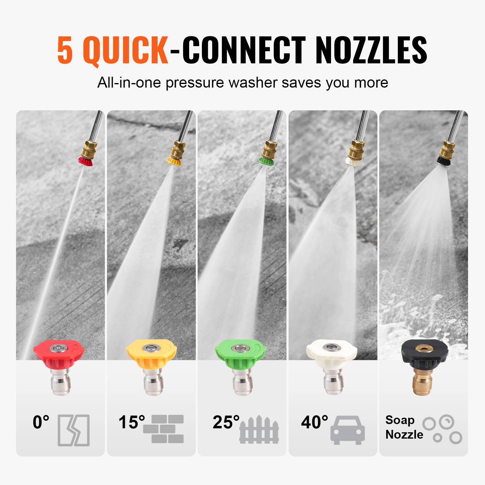 VEVOR Nettoyeur haute pression essence 3950 PSI, 10 L/min, pompe cuivre, 5 buses, pour surfaces variées. - Image 4