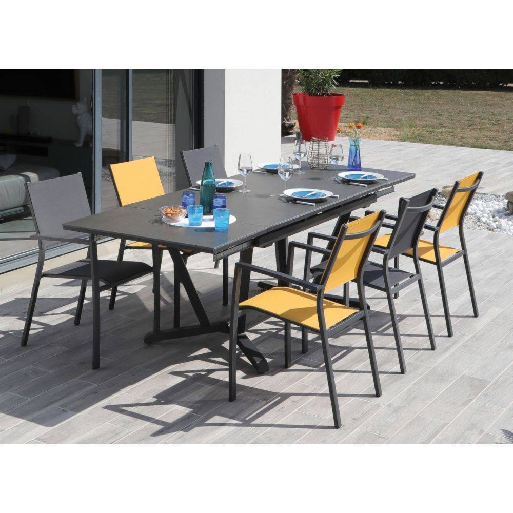 Proloisirs - Fauteuils de jardin aluminium et toile Games (Lot de 6) Graphite, moutarde - Imagen 2