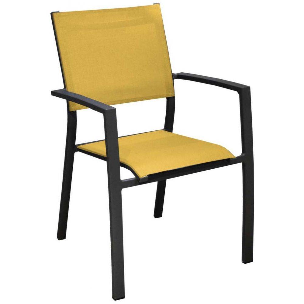 Proloisirs - Fauteuils de jardin aluminium et toile Games (Lot de 6) Graphite, moutarde - Imagen 3