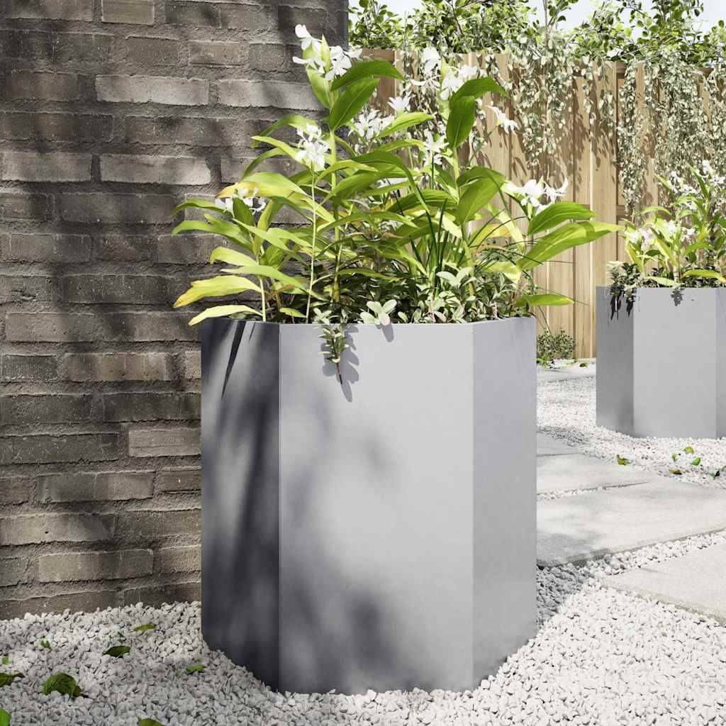 Jardinière hexagonale acier galvanisé gris 46 x 40 x 45 cm - PANGIVO - Image 1