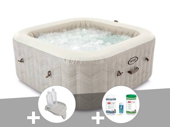 Kit spa gonflable Intex PureSpa Chevron carré Bulles 6 places + Porte-verre + Kit de traitement brome