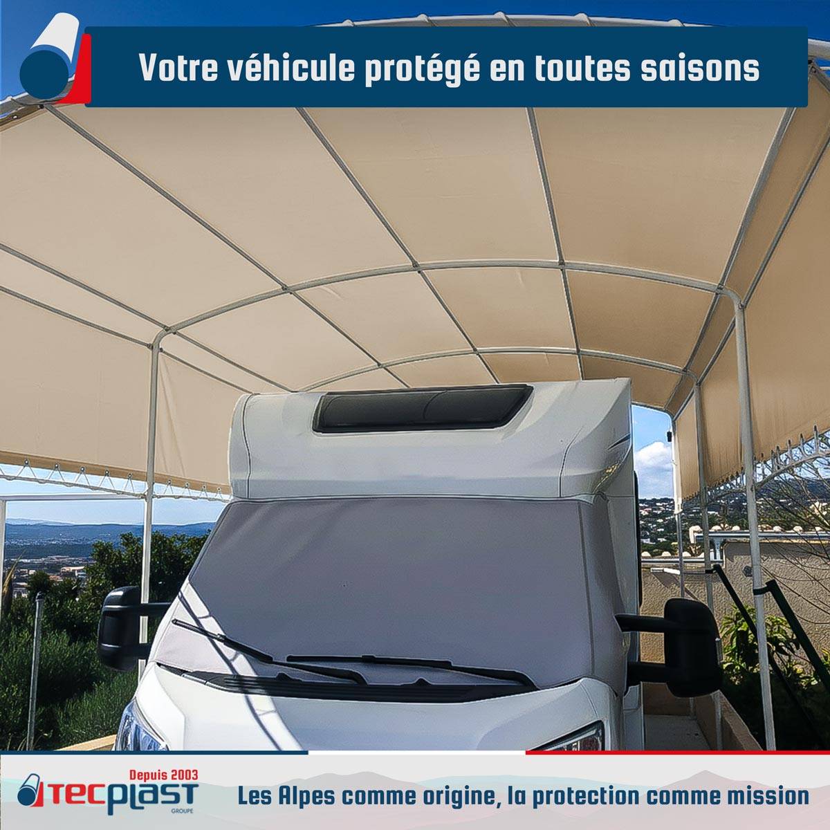 Bâche pour Carport 2,5x3 m LP506CP Beige foncé - Garantie 5 ans - Toile PVC étanche pour abri de voiture TECPLAST - Imagen 2