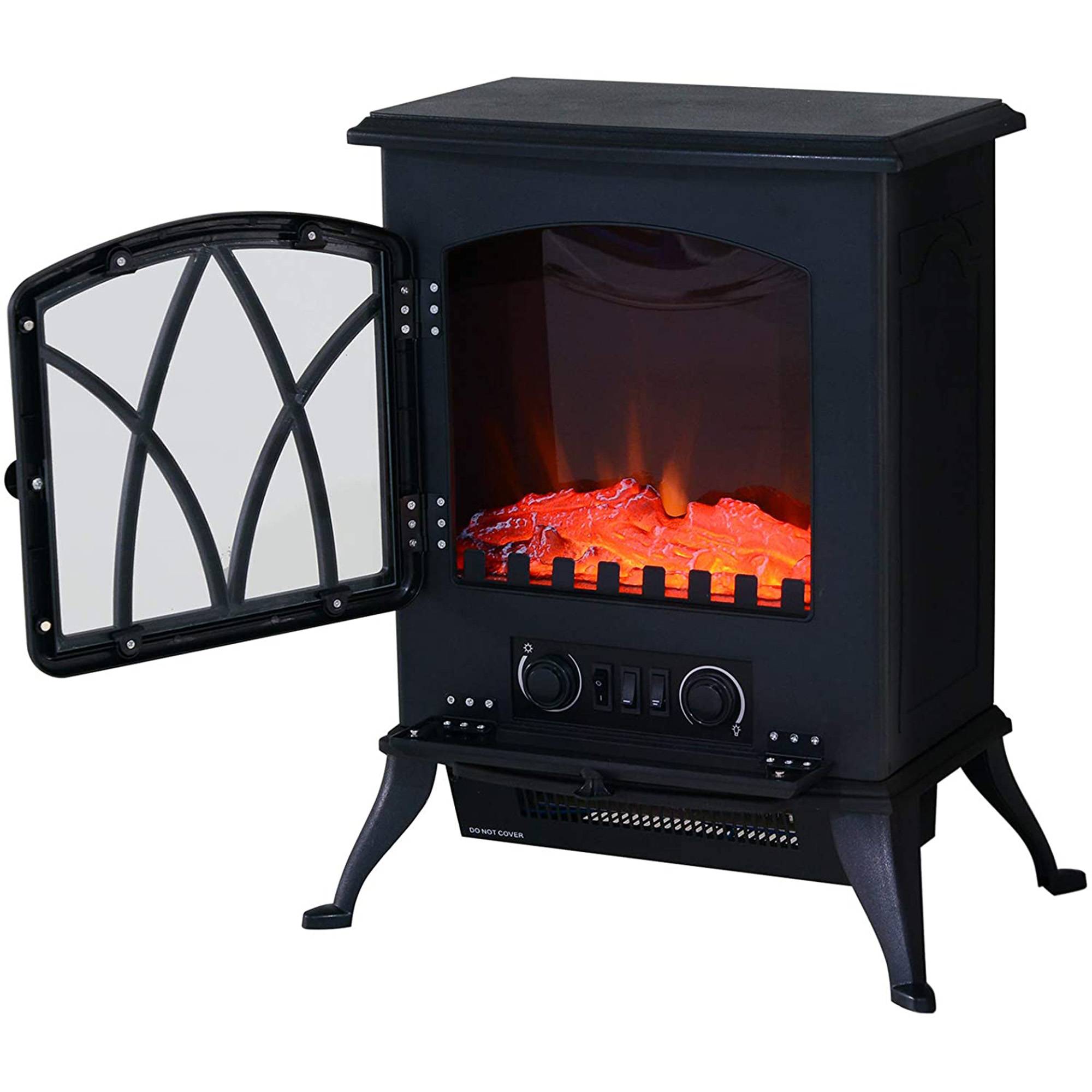 Cheminée électrique mobile 1000W/2000W poêle sur pied silencieux avec effet de flammes, couverture 30 m² noir - Image 1