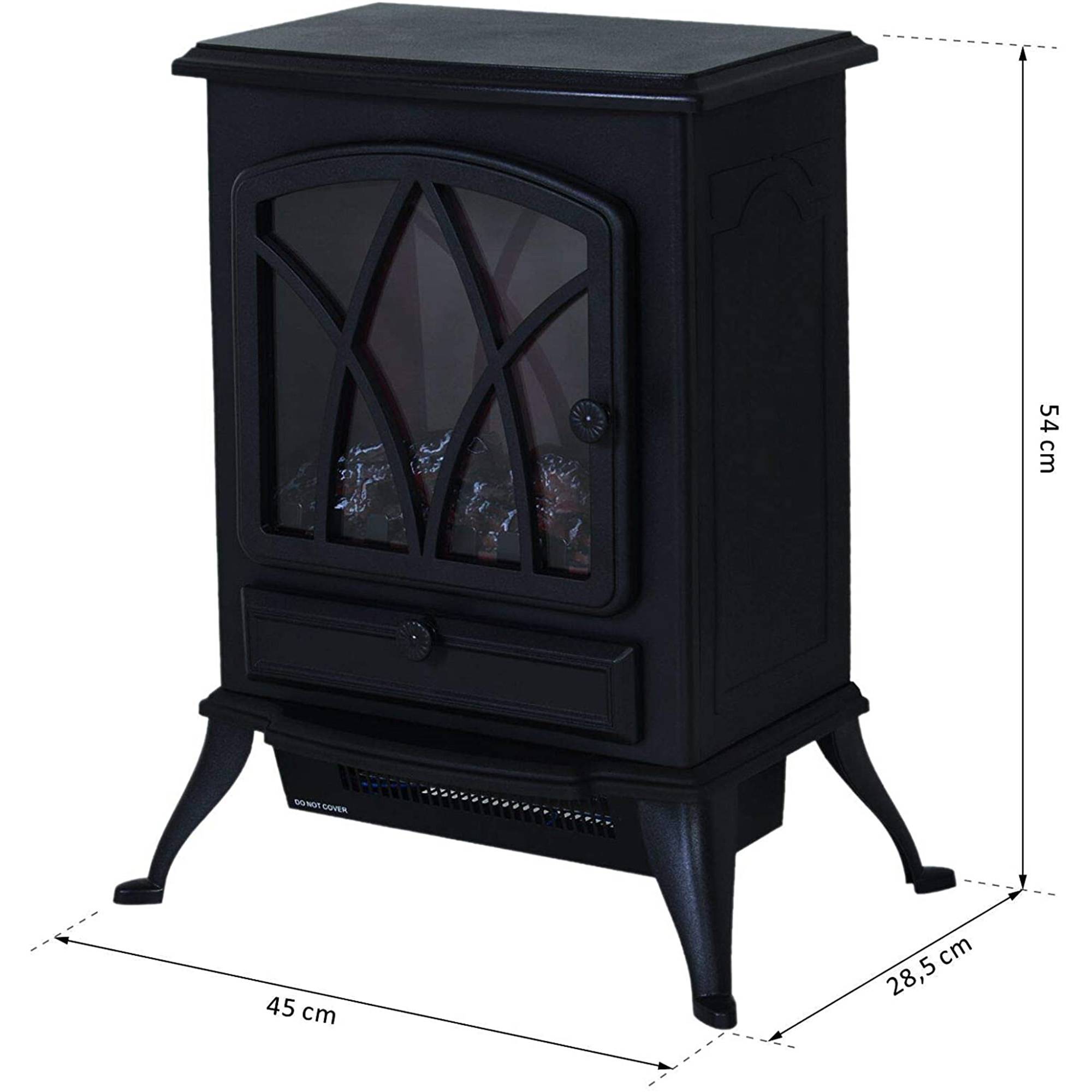 Cheminée électrique mobile 1000W/2000W poêle sur pied silencieux avec effet de flammes, couverture 30 m² noir - Image 5