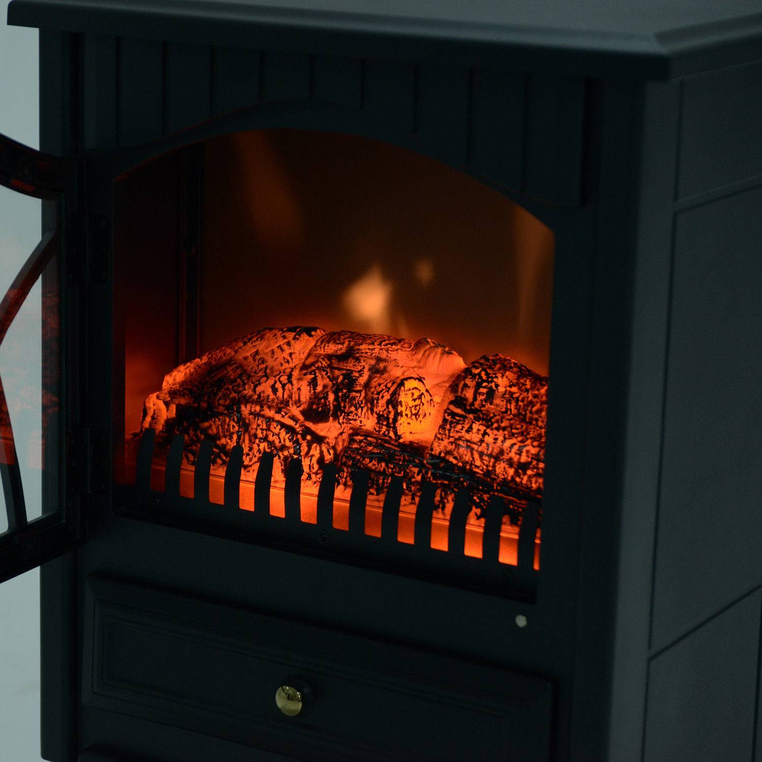 Cheminée électrique mobile 1000W/2000W poêle sur pied silencieux avec effet de flammes, couverture 30 m² noir - Image 9