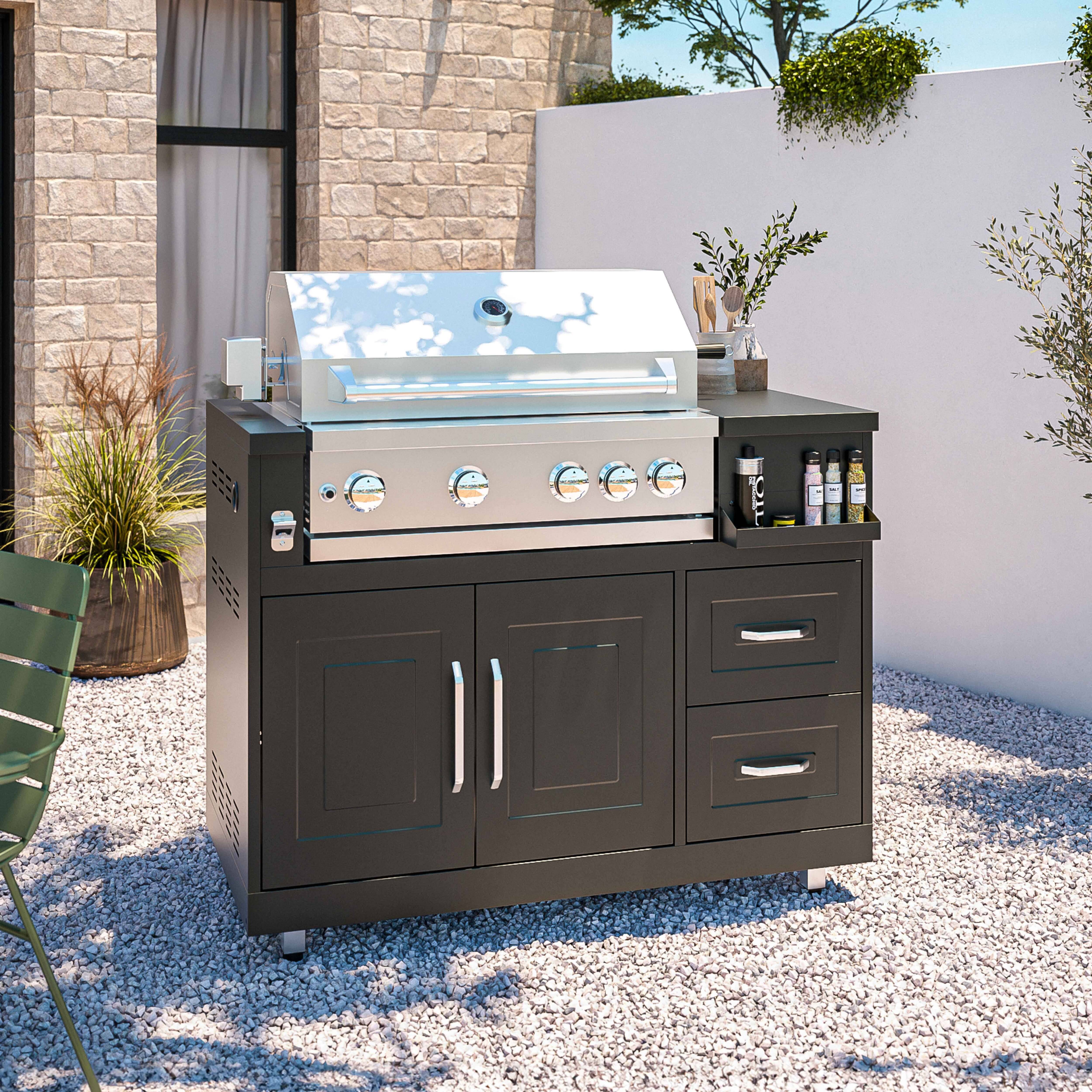 Oviala - Meuble barbecue gaz 4 brûleurs et rôtissoire pour cuisine extérieure Memphis - Oviala - Imagen 1