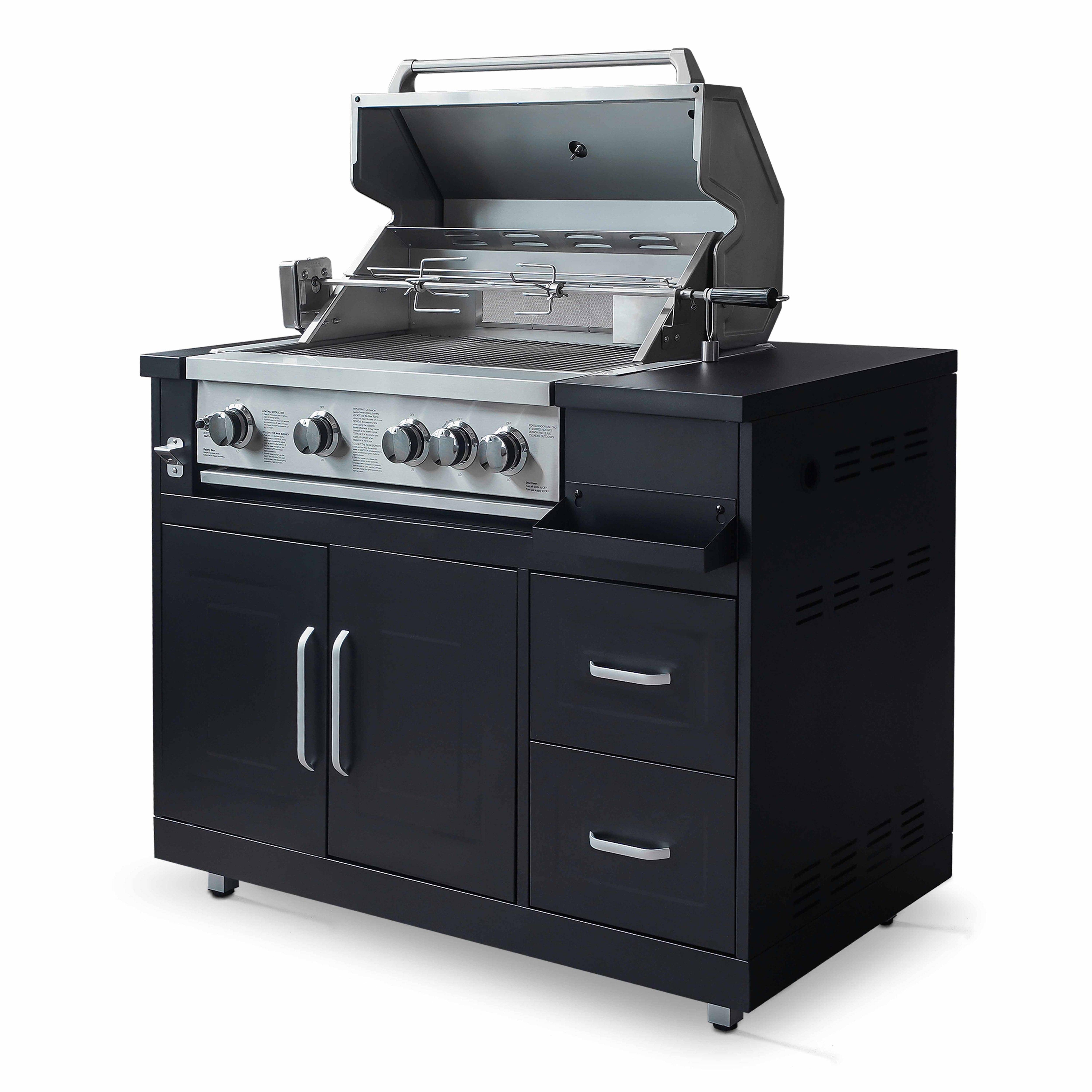 Oviala - Meuble barbecue gaz 4 brûleurs et rôtissoire pour cuisine extérieure Memphis - Oviala - Imagen 2
