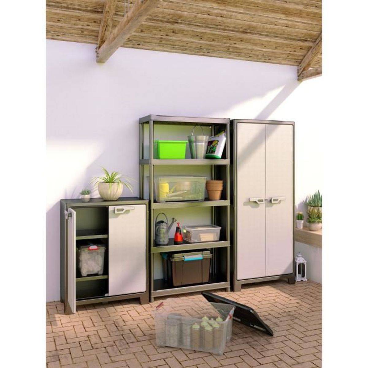 Keter - Armoire de rangement basse en résine Titan, 80 x 44 x 100 cm, 2 portes cadenassables, 4 étagères réglables - KETER - Image 4