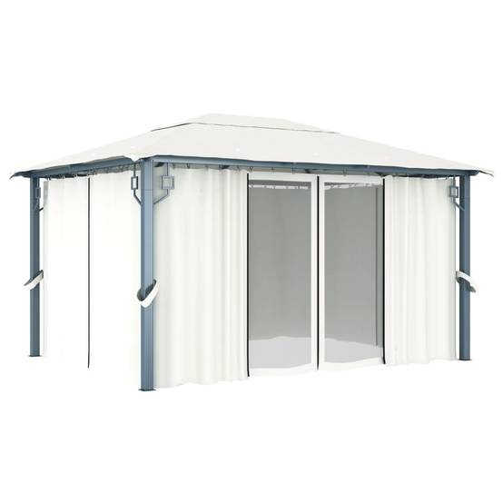 Tonnelle aluminium crème 400 x 300 x 270 cm avec rideaux - PANGIVO - Image 2