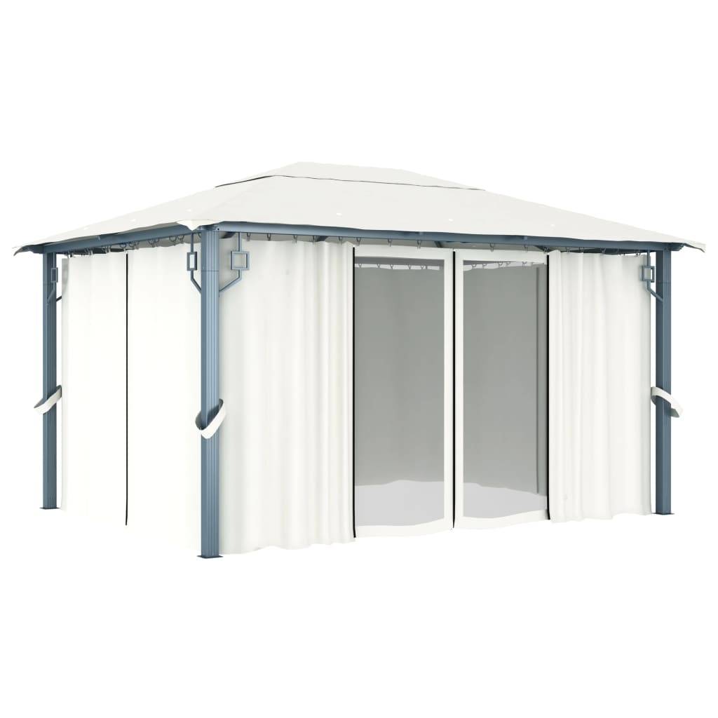 Tonnelle aluminium crème 400 x 300 x 270 cm avec rideaux - PANGIVO - Image 2
