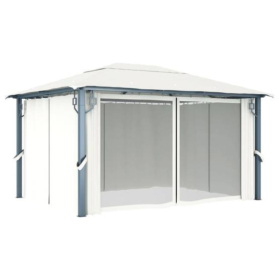 Tonnelle aluminium crème 400 x 300 x 270 cm avec rideaux - PANGIVO - Image 3
