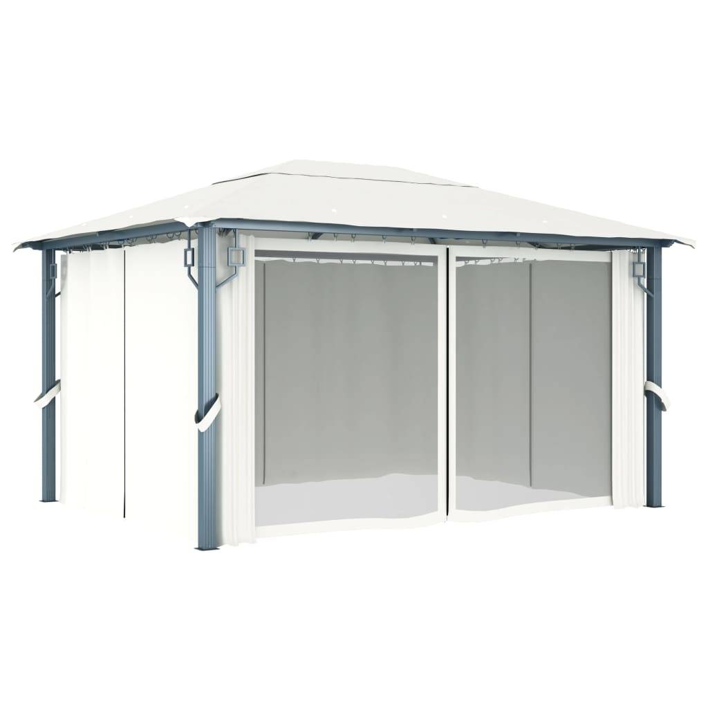 Tonnelle aluminium crème 400 x 300 x 270 cm avec rideaux - PANGIVO - Image 3