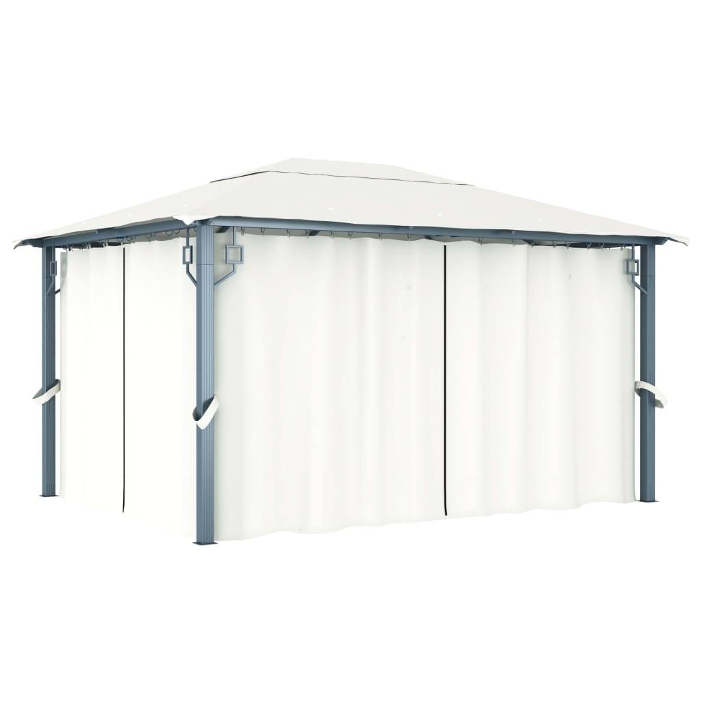 Tonnelle aluminium crème 400 x 300 x 270 cm avec rideaux - PANGIVO - Image 1