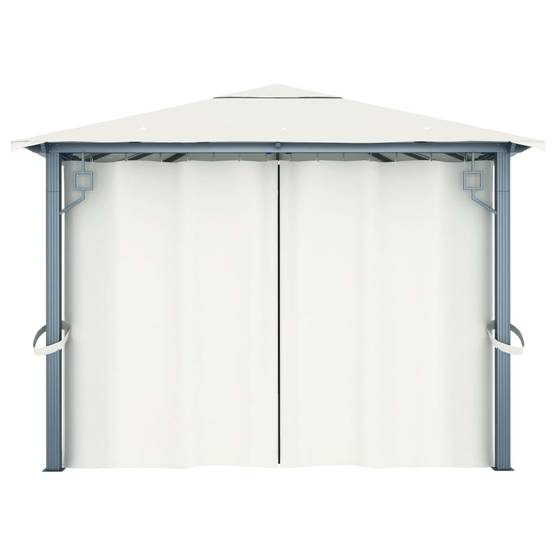 Tonnelle aluminium crème 400 x 300 x 270 cm avec rideaux - PANGIVO - Image 7