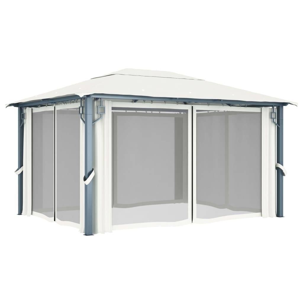 Tonnelle aluminium crème 400 x 300 x 270 cm avec rideaux - PANGIVO - Image 4