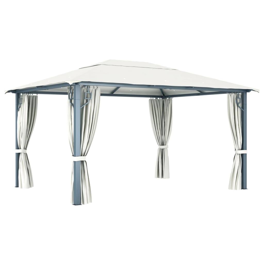 Tonnelle aluminium crème 400 x 300 x 270 cm avec rideaux - PANGIVO - Image 5