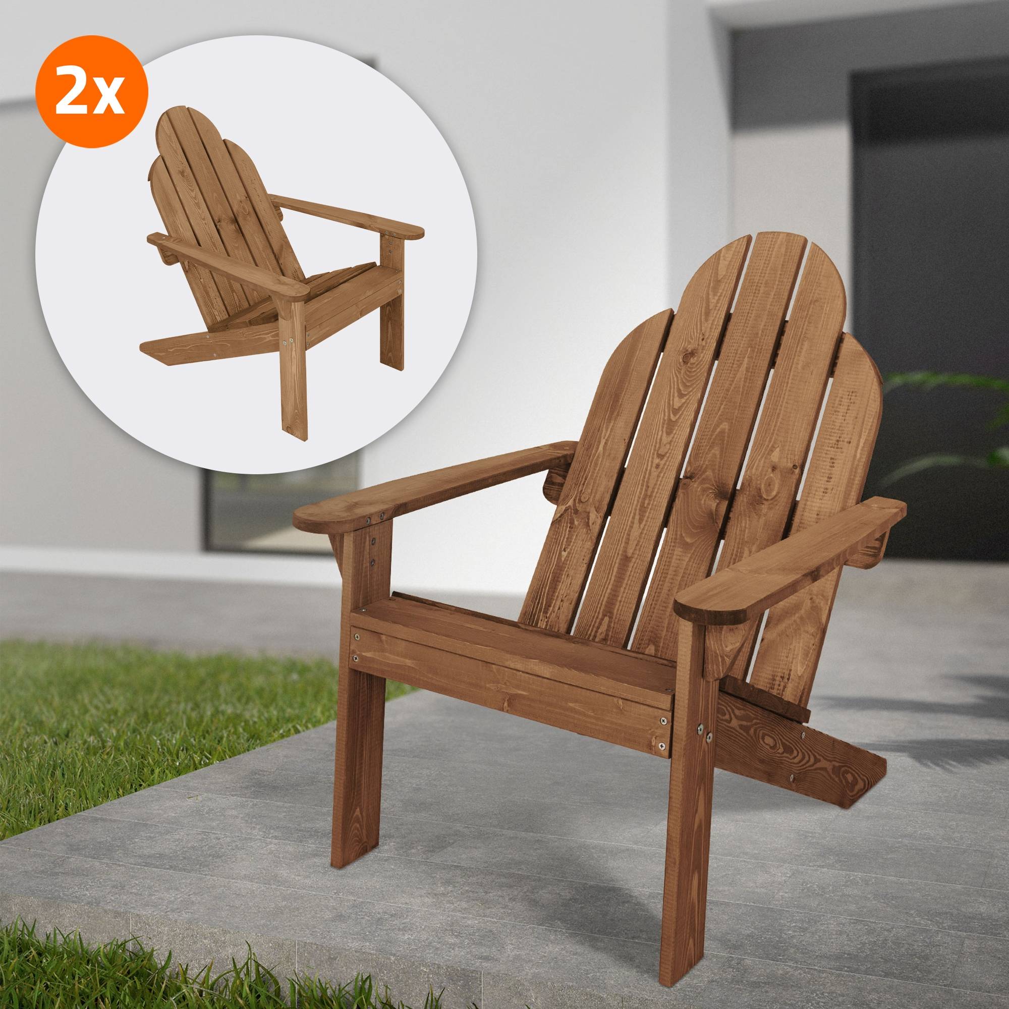Ml-Design - 2x Fauteuil de jardin  bois massif marron Adirondack avec dossier et accoudoirs - Imagen 8