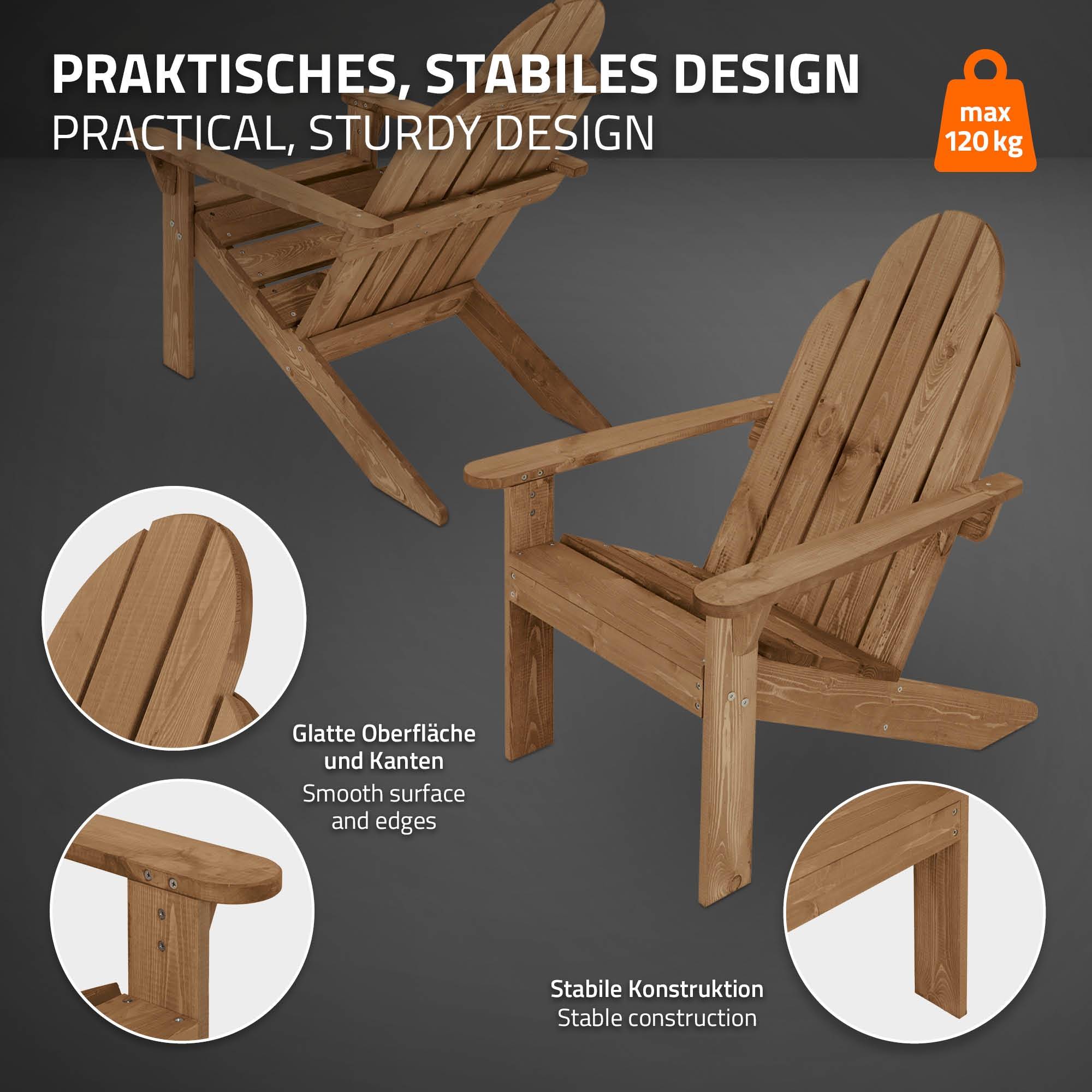 Ml-Design - 2x Fauteuil de jardin  bois massif marron Adirondack avec dossier et accoudoirs - Imagen 3