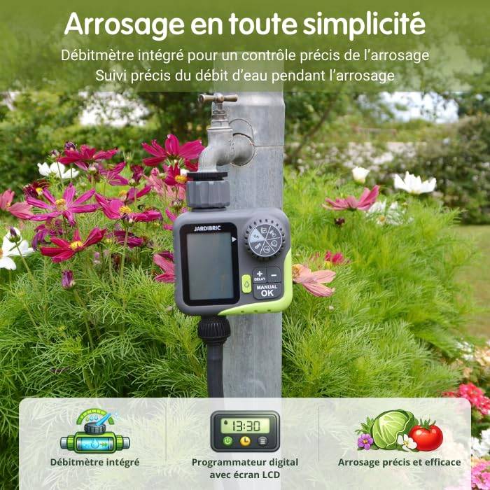 Jardibric - Jardibric - Programmateur Arrosage Digital avec Débitmètre - Minuteur Arrosage Automatique 1320 L/h Suivi Consommation Eau - Image 2