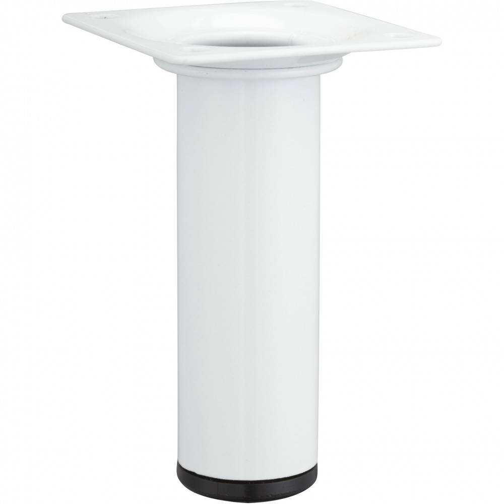 Pied de meuble cylindrique fixe acier époxy blanc, 10 cm
