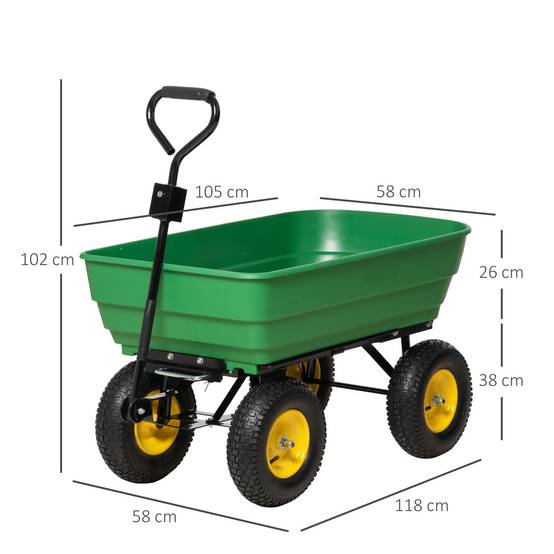 Chariot de jardin acier plastique extérieur benne basculante 125L 118x58x102cm vert - ComfortXL Outdoor Living - Image 5