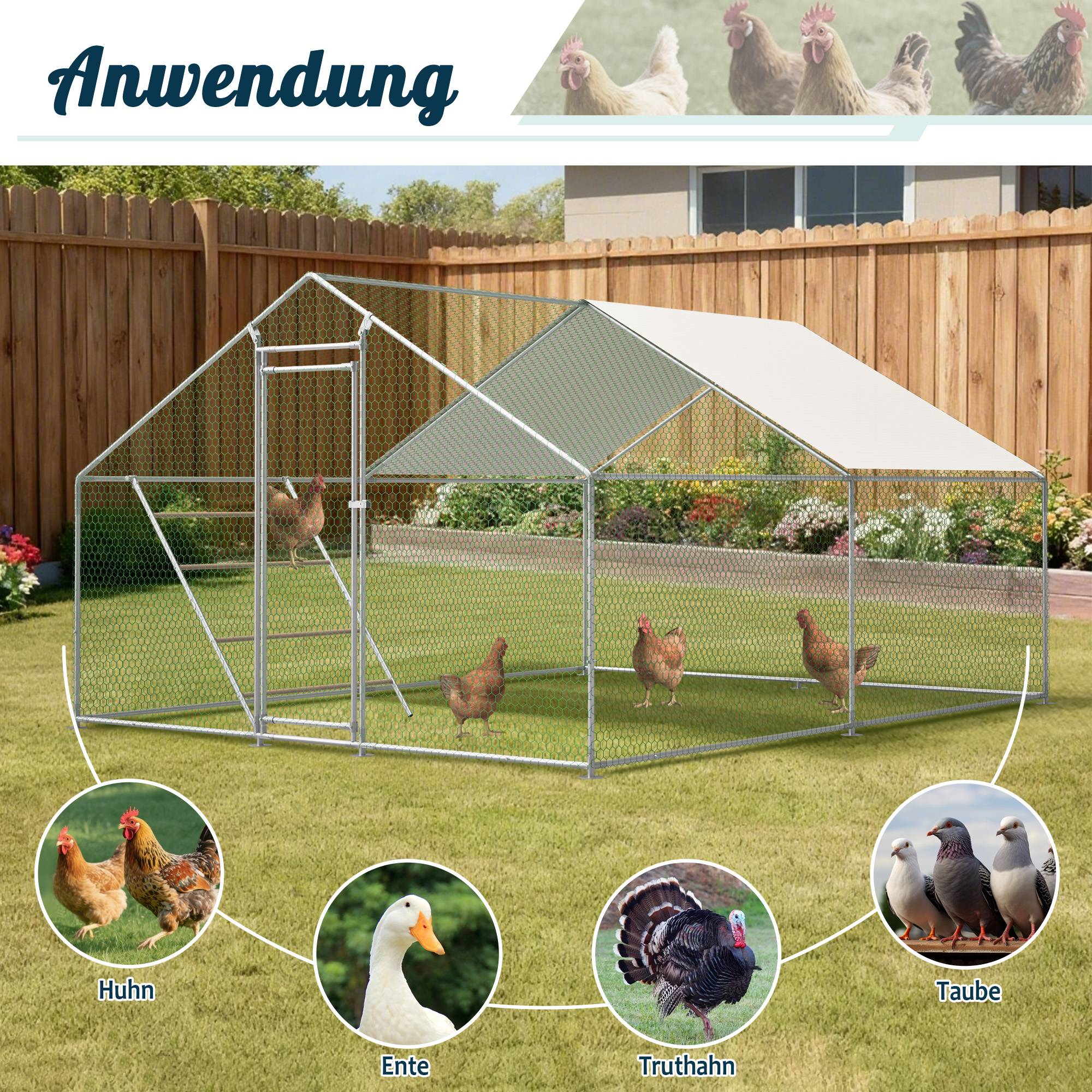 Enclos poules acier galvanisé extérieur avec échelle bâche 12m² 3x4m gris - ComfortXL Outdoor Living - Image 8