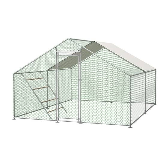 Enclos poules acier galvanisé extérieur avec échelle bâche 12m² 3x4m gris - ComfortXL Outdoor Living - Image 3