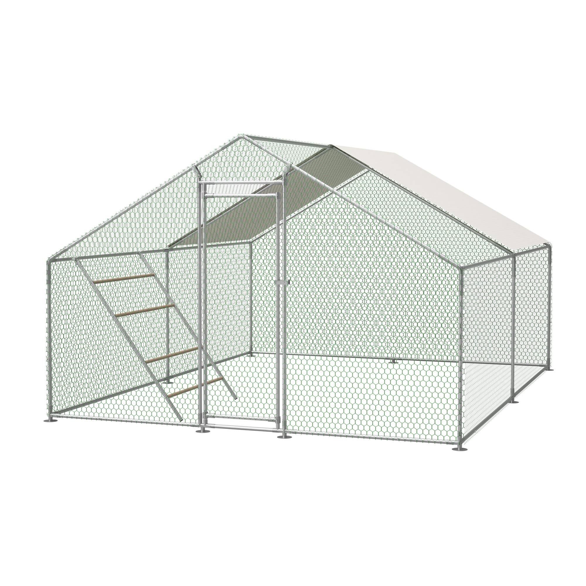 Enclos poules acier galvanisé extérieur avec échelle bâche 12m² 3x4m gris - ComfortXL Outdoor Living - Image 3
