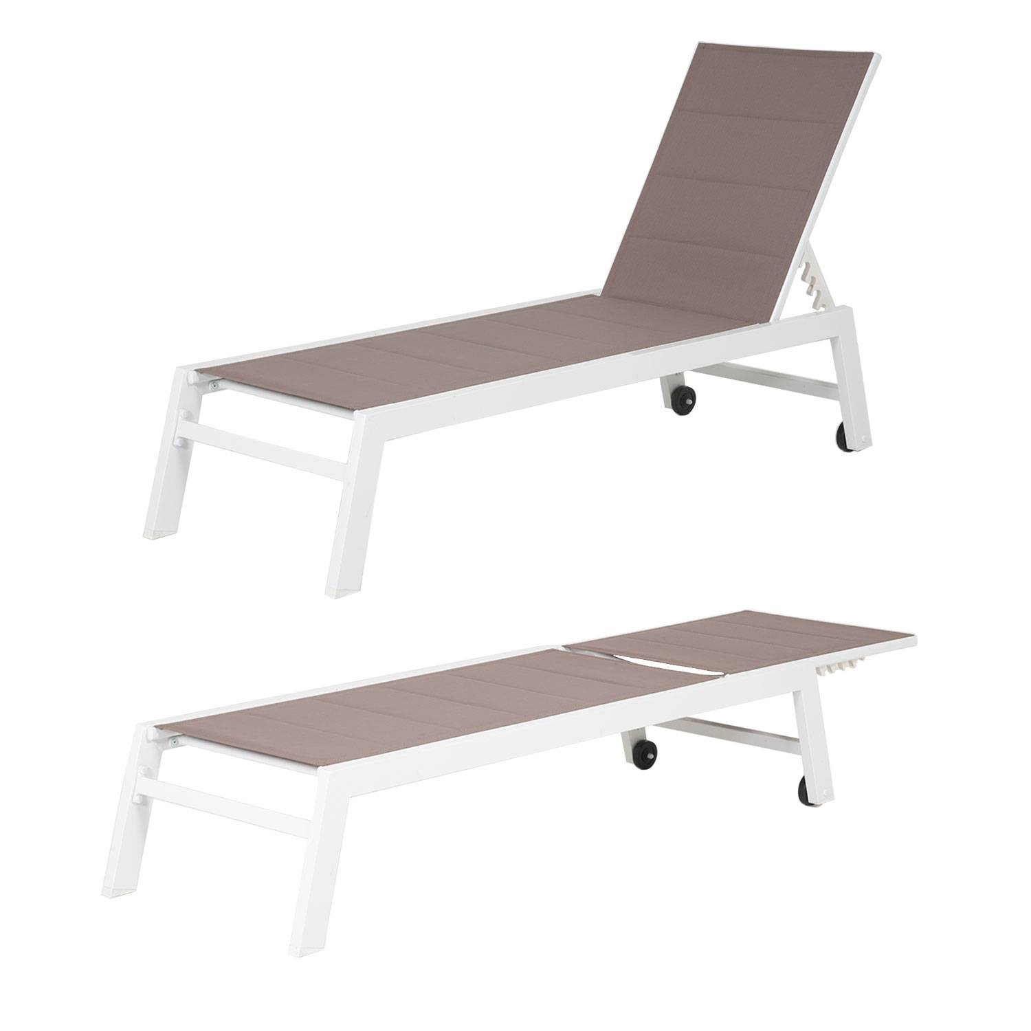 Set bain de soleil et table d'appoint BARBADOS en textilène taupe - aluminium blanc - HAPPY GARDEN - Image 2