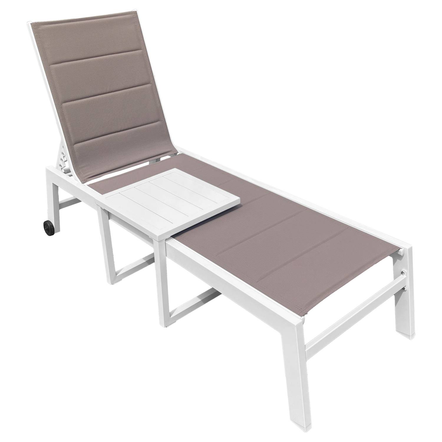 Happy Garden - Set bain de soleil et table d'appoint BARBADOS en textilène taupe - aluminium blanc - HAPPY GARDEN - Imagen 8