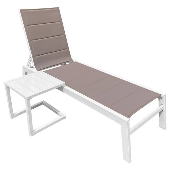 Happy Garden - Set bain de soleil et table d'appoint BARBADOS en textilène taupe - aluminium blanc - HAPPY GARDEN - Imagen 1