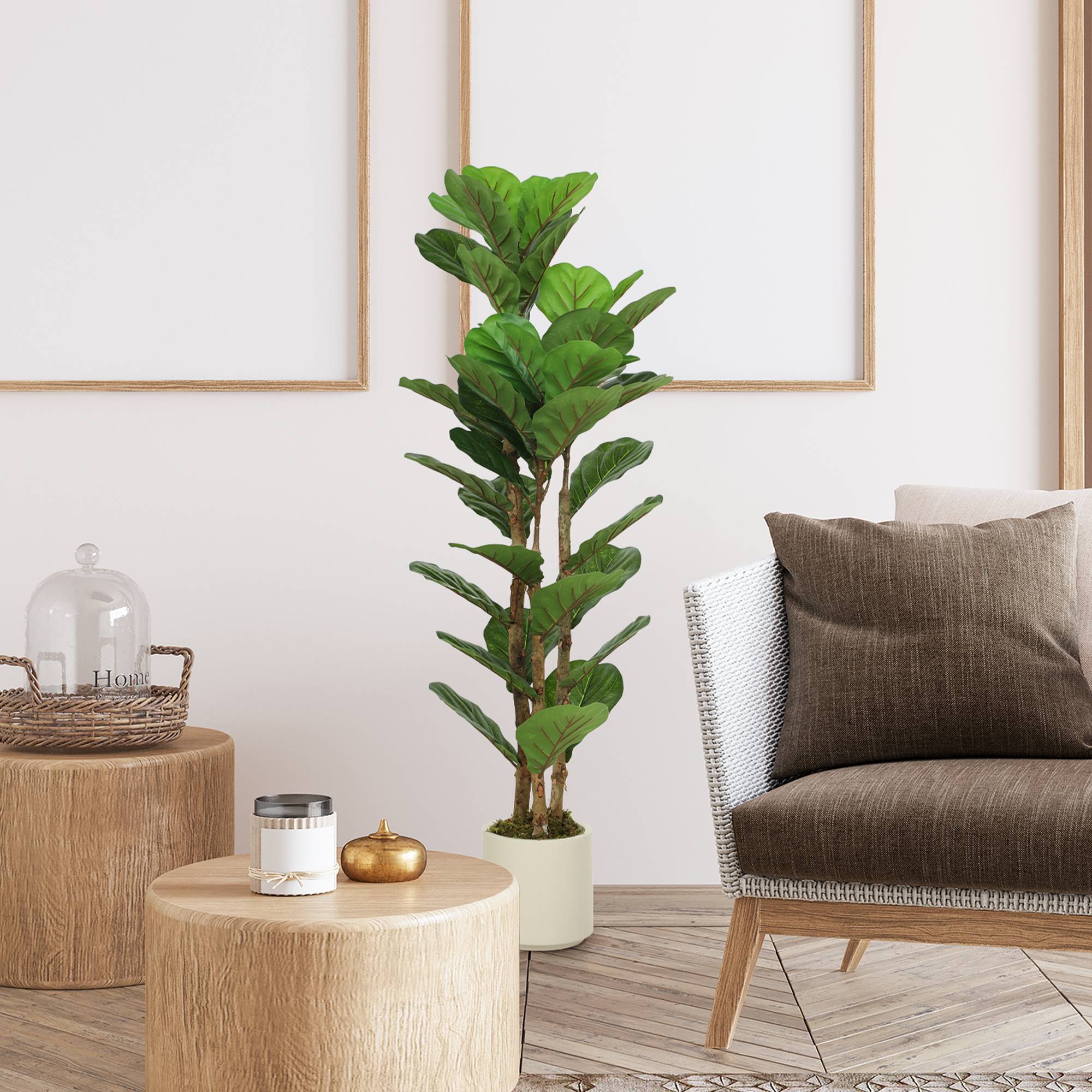 Sans Marque - Plante artificielle intérieure 120 cm Figuier lyre arbre artificiel avec pot en plastique et tronc en bois massif, vert - Image 3