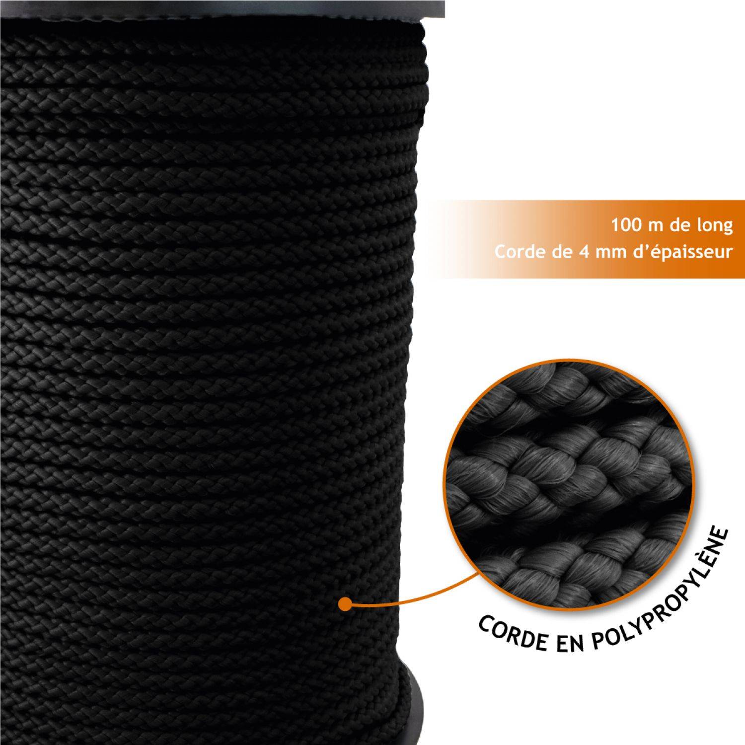 Linxor - Bobine de corde tressée 4 mm x 100 m - Noir - Linxor - Imagen 2