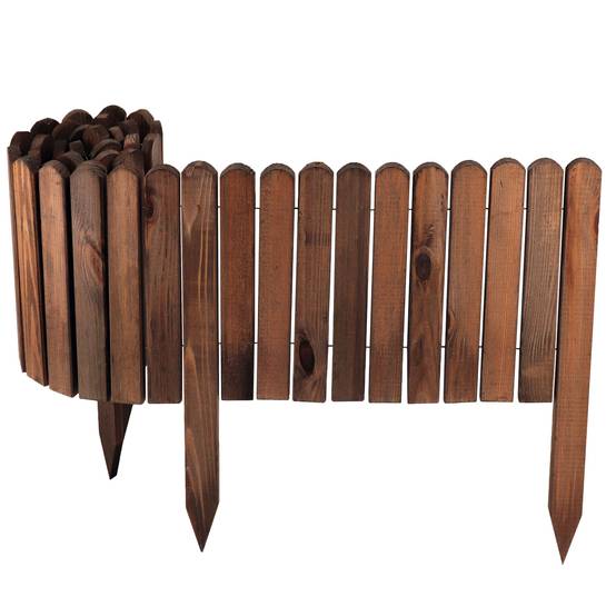3x Clôture bois rouleau Marron 20x200 cm – Bordure jardin flexible, séparation pelouse et plates-bandes - Image 5